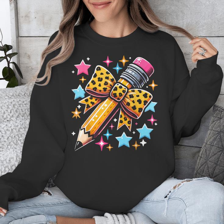 Pencil Leopard Coquette Bow Teacher Life Back To School Unisex Sweatshirt, funny design Pencil Leopard Coquette Bow Teacher Life Back To School Unisex Sweatshirt, funny design