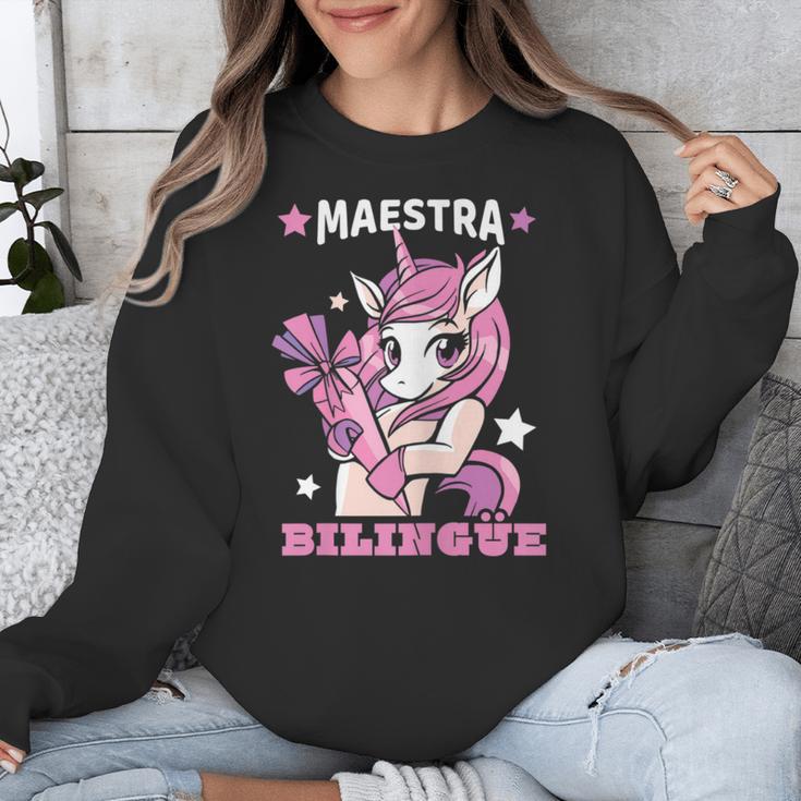 Pink Unicorn Spanish Teacher Regalos Para Bilingue Teacher Unisex Sweatshirt, funny design