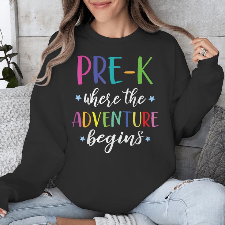Pre-K Teacher Adventure Begins First Day Preschool Teachers Unisex Sweatshirt, funny design