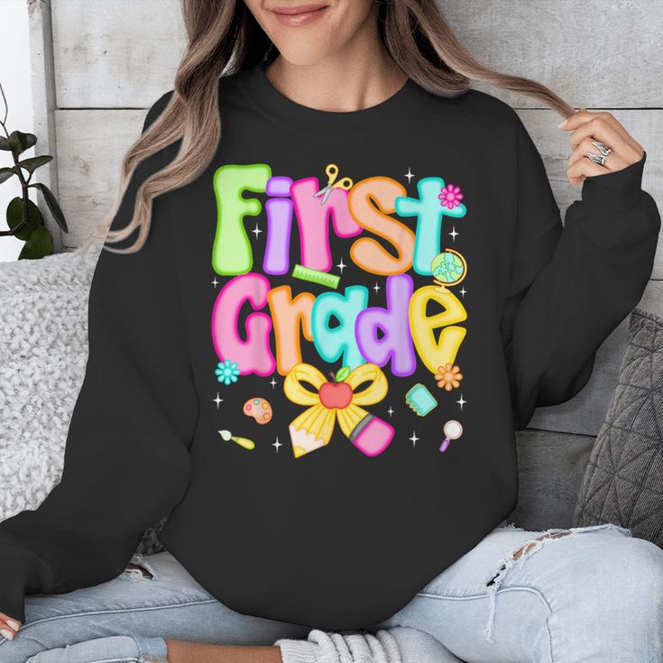 Preppy First Grade Back To School 1st Grade Teacher Girl Kid Unisex Sweatshirt, First Grade Teacher Gifts, funny design