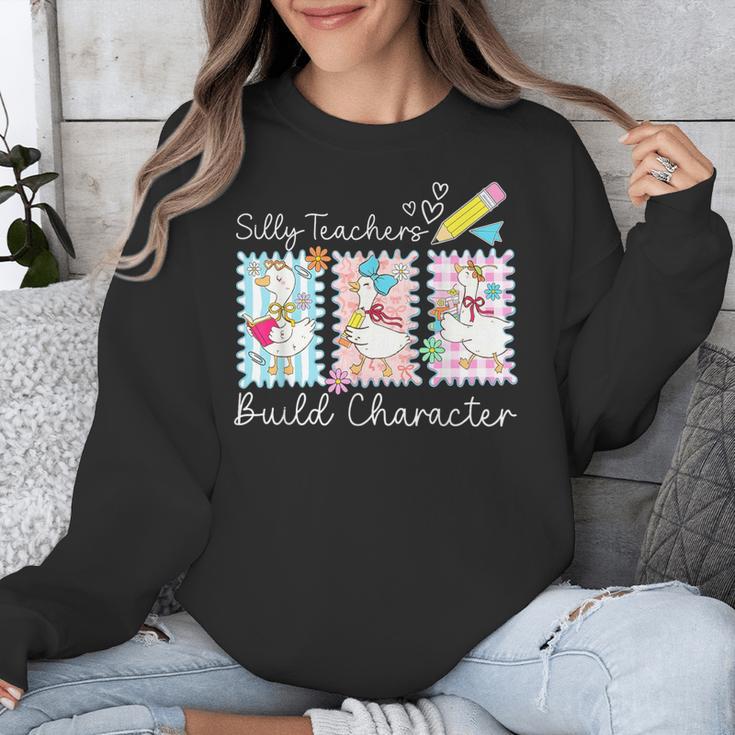 Preppy Silly Teacher Goose Build Character Back To School Unisex Sweatshirt, funny design Preppy Silly Teacher Goose Build Character Back To School Unisex Sweatshirt, funny design