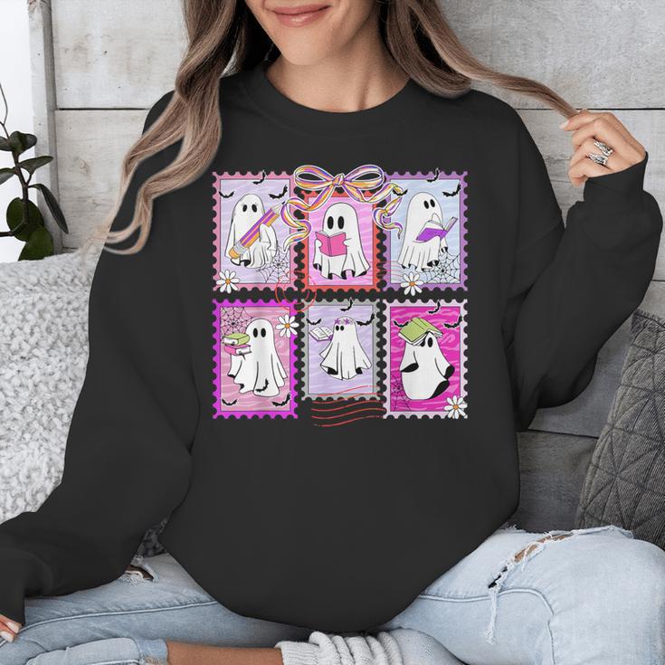 Preppy Spooky Teacher Halloween Ghost Coquette Bow Autumn Unisex Sweatshirt, funny design Preppy Spooky Teacher Halloween Ghost Coquette Bow Autumn Unisex Sweatshirt, funny design