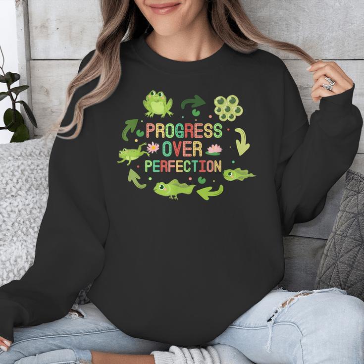 Progress Over Perfection Frog Back To School Teacher Unisex Sweatshirt, funny design