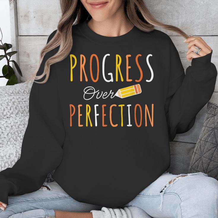 Progress Over Perfection Teacher Pencil Back-To-School Unisex Sweatshirt, funny design