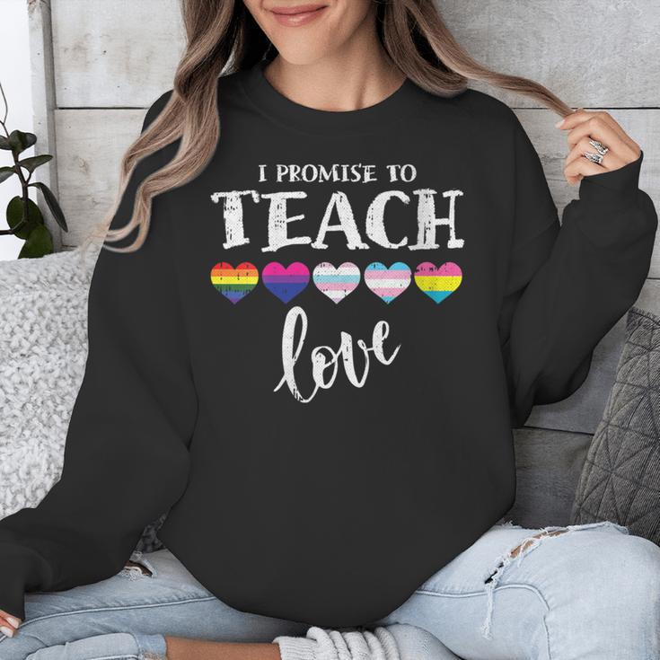 I Promise To Teach Love LGBT-Q Pride Proud Ally Teacher Unisex Sweatshirt, funny design I Promise To Teach Love LGBT-Q Pride Proud Ally Teacher Unisex Sweatshirt, funny design