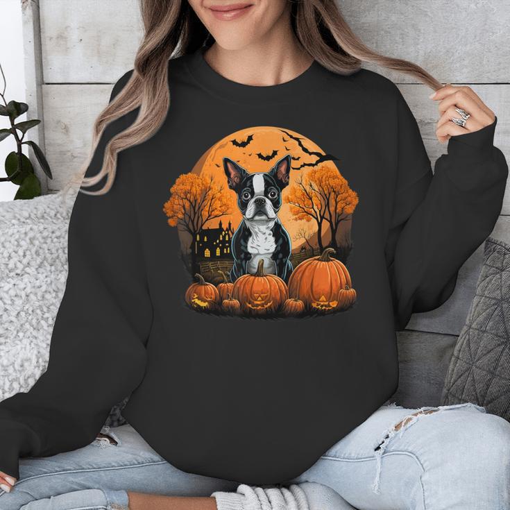 Pumpkin Boston Terrier Costume On Boston Terrier Halloween Unisex Sweatshirt, Boston Terrier Halloween Gifts, funny design