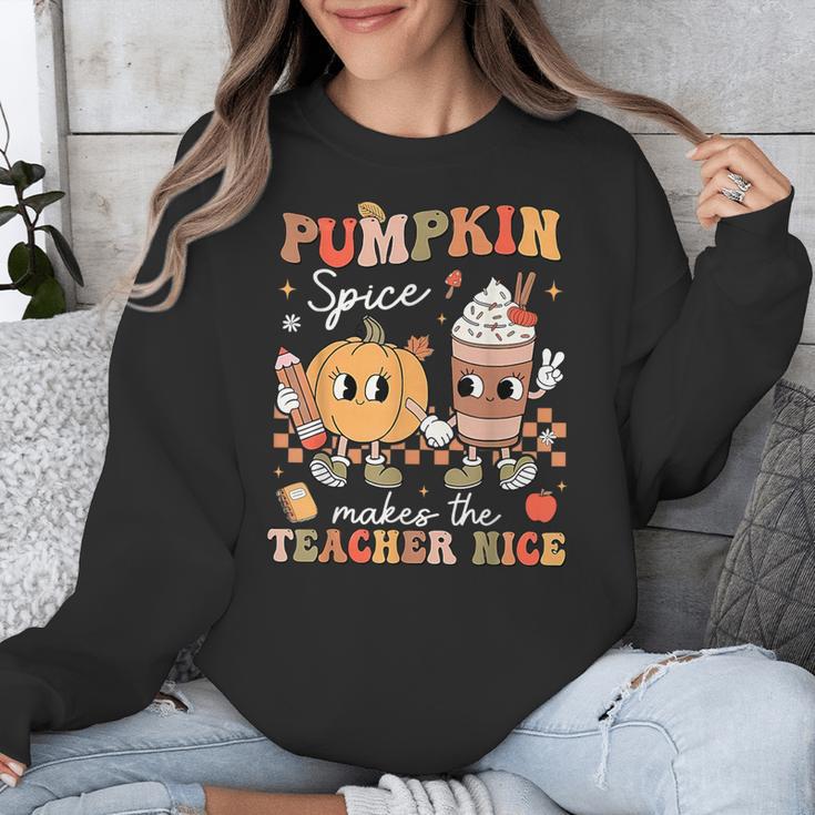 Pumpkin Spice Makes Teacher Nice Retro Fall Spooky Season Unisex Sweatshirt, funny design Pumpkin Spice Makes Teacher Nice Retro Fall Spooky Season Unisex Sweatshirt, funny design