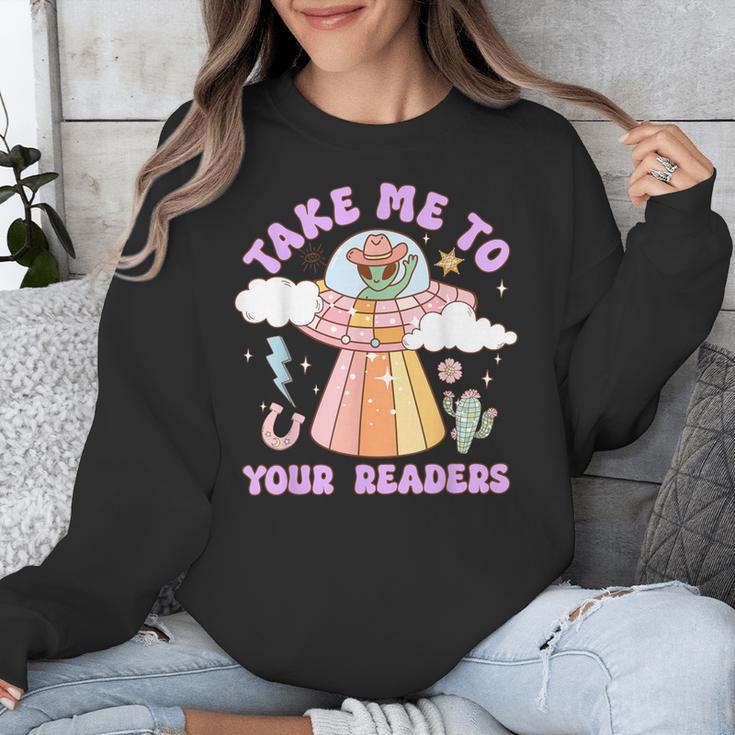 Take Me To Your Readers Alien Teacher Halloween Literacy Unisex Sweatshirt, funny design