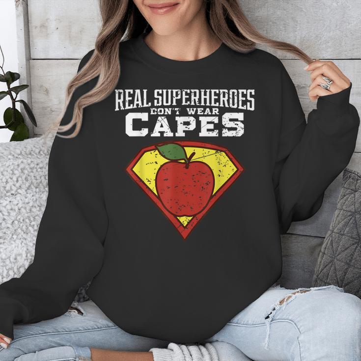 Real Superheroes Don't Wear Capes Teacher Shirt Teaching Te Unisex Sweatshirt, funny design Real Superheroes Don't Wear Capes Teacher Shirt Teaching Te Unisex Sweatshirt, funny design