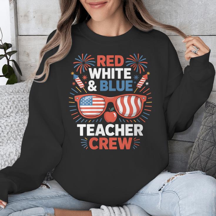 Red & Blue Teacher Crew Shirt 4th Of July Sunglasses Unisex Sweatshirt, funny design