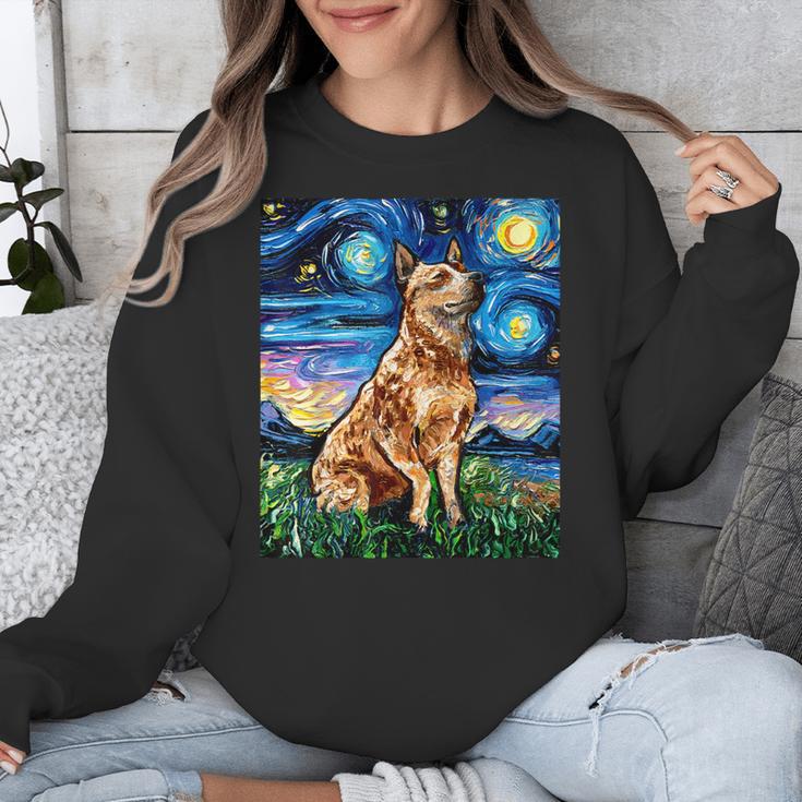 Red Heeler Starry Night Cattle Dog Colorful Art By Aja For Men Women Girls Kids Unisex Sweatshirt, funny design