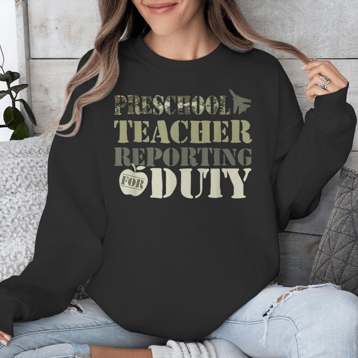 Retro Back To School Women Old Camo Preschool Teacher Unisex Sweatshirt, funny design Retro Back To School Women Old Camo Preschool Teacher Unisex Sweatshirt, funny design