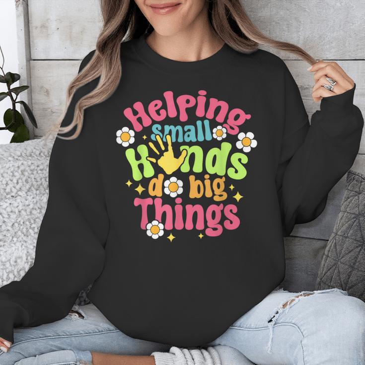 Retro Helping Small Hands Do Big Things Teacher Appreciation For Men Women Unisex Sweatshirt, funny design