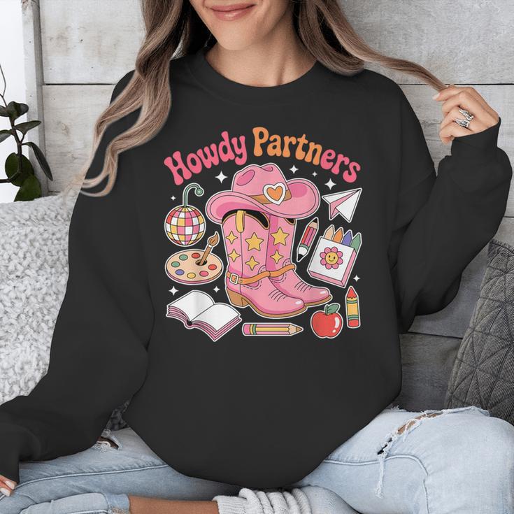 Retro Howdy Partners Cowgirl Cowboy Teacher Back To School Unisex Sweatshirt, funny design Retro Howdy Partners Cowgirl Cowboy Teacher Back To School Unisex Sweatshirt, funny design