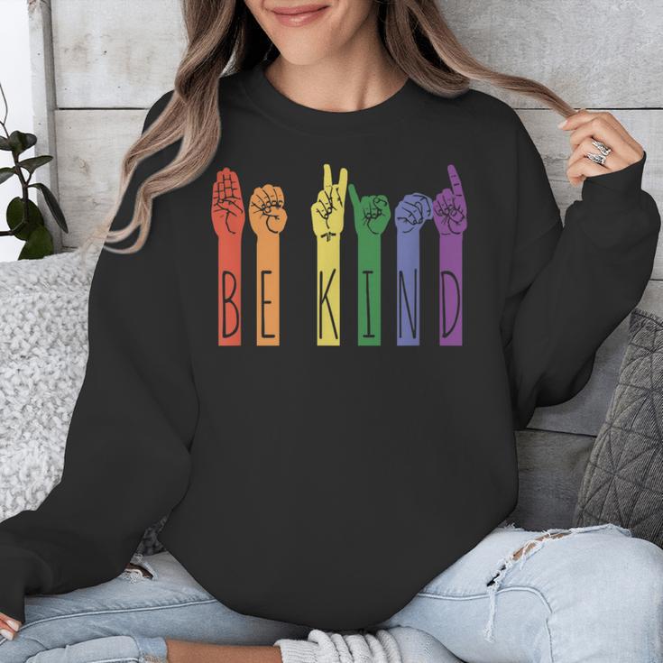 Retro Be Kind ASL Deaf Teacher Sign Language Gay Pride Unisex Sweatshirt, funny design Retro Be Kind ASL Deaf Teacher Sign Language Gay Pride Unisex Sweatshirt, funny design