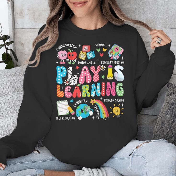 Retro Play Is Learning Kindergarten Teacher Team Women Unisex Sweatshirt, funny design Retro Play Is Learning Kindergarten Teacher Team Women Unisex Sweatshirt, funny design