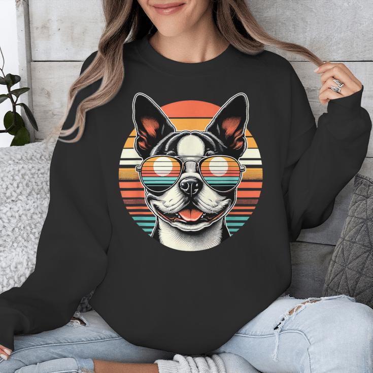 Retro Sunset Sunglasses Boston Terrier Boston Bull Bostie Unisex Sweatshirt, funny design