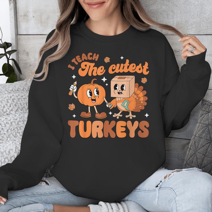 Retro I Teach The Cutest Turkey Thanksgiving Pumpkin Teacher Unisex Sweatshirt, funny design