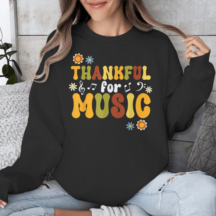 Retro Thankful For Music Floral Music Teacher Thanksgiving Men Women Unisex Sweatshirt, funny design