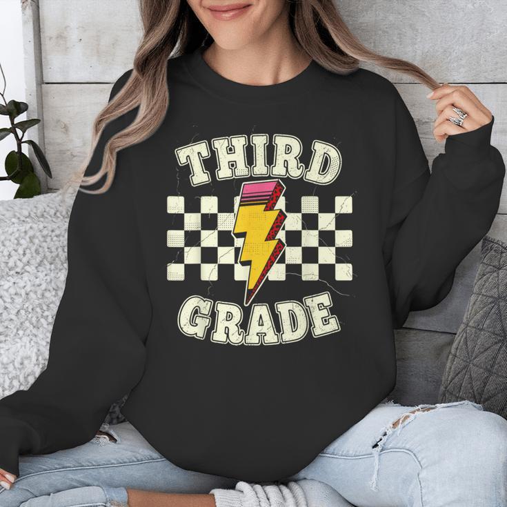 Retro Third Grade Teacher Lightning Bolt Pencil Teacher Kids Unisex Sweatshirt, funny design