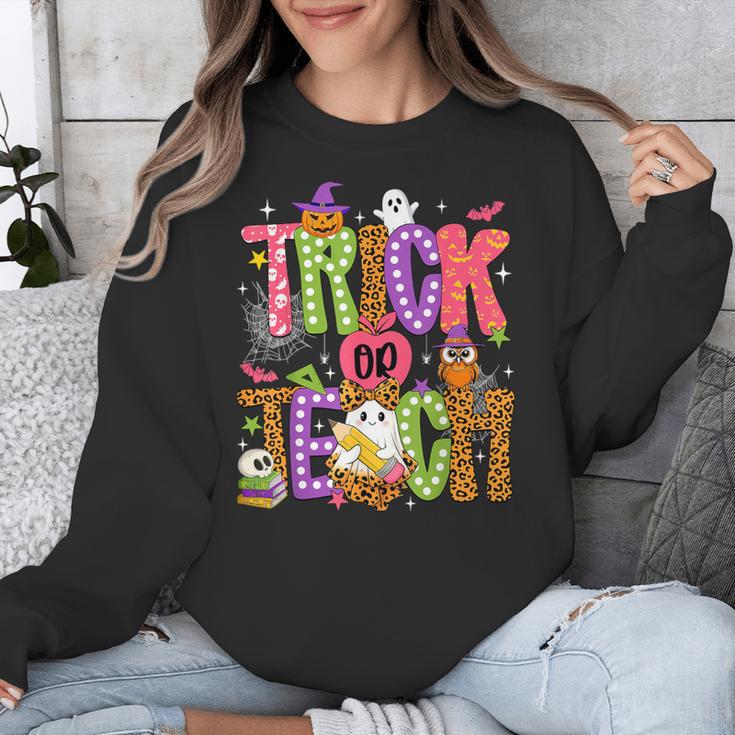 Retro Trick Or Teach Leopard Ghost Halloween Spooky Teacher Unisex Sweatshirt, funny design Retro Trick Or Teach Leopard Ghost Halloween Spooky Teacher Unisex Sweatshirt, funny design