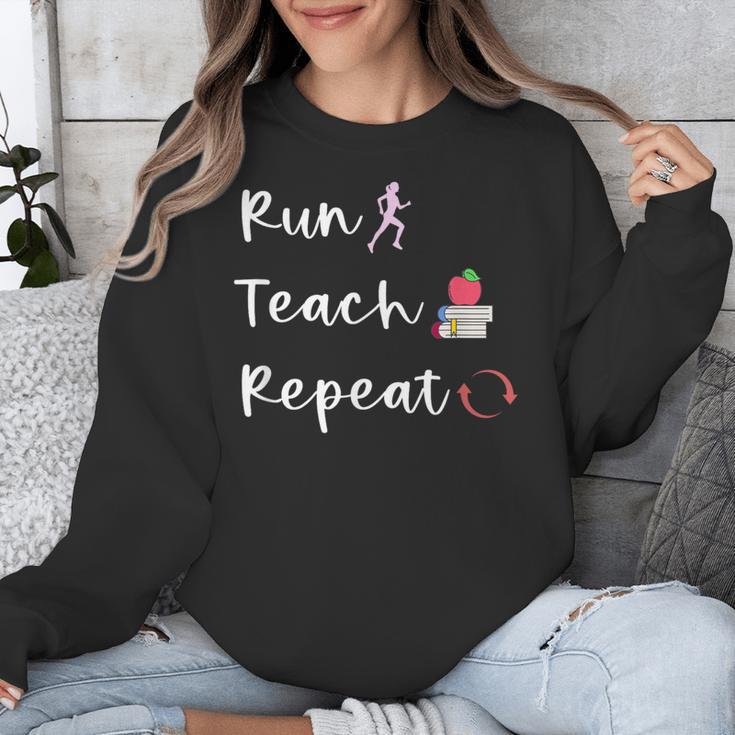 Run Teach Repeat Teacher Running Saying Slogan Runner Unisex Sweatshirt, funny design