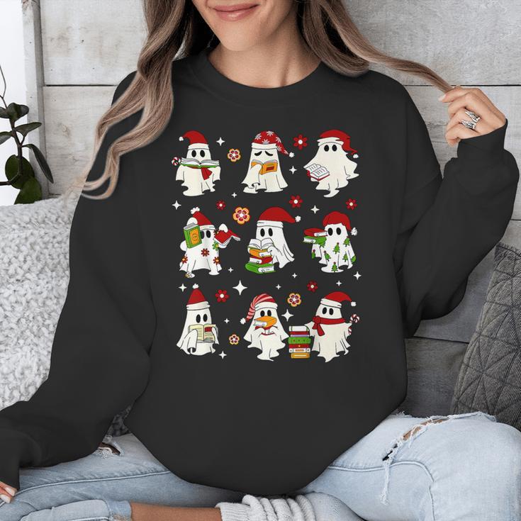 Santa Ghost Reading Books Christmas Library Teacher Unisex Sweatshirt, funny design Santa Ghost Reading Books Christmas Library Teacher Unisex Sweatshirt, funny design