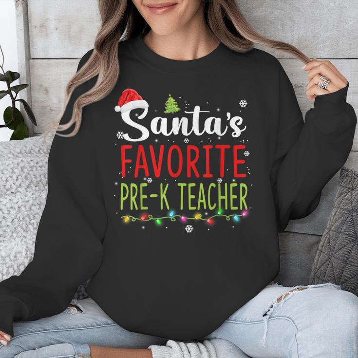 Santa's Favorite Pre-K Teacher Christmas Santa Hat Lights For Men Women Kids Unisex Sweatshirt, funny design