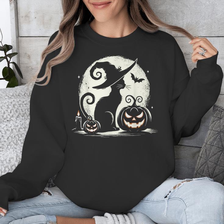 Scary Halloween Cat Costume Retro Cat Moon For Men Women Kids Unisex Sweatshirt, funny design