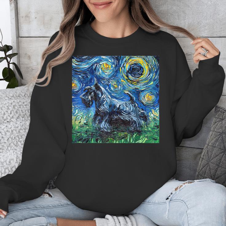Scottish Terrier Starry Night Scotty Dog Art By Aja Unisex Sweatshirt, funny design