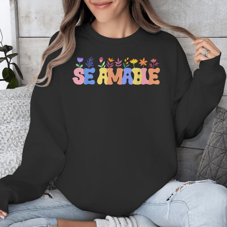 Se Amable Be Kind In Spanish Groovy Teacher Flowers Unisex Sweatshirt, Groovy Teacher Gifts, funny design Se Amable Be Kind In Spanish Groovy Teacher Flowers Unisex Sweatshirt, Groovy Teacher Gifts, funny design