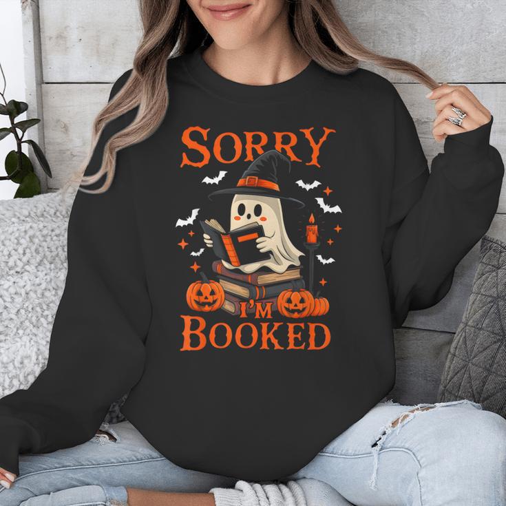 Sorry I'm Booked Ghost Reading Book Lover Teacher Halloween Unisex Sweatshirt, funny design