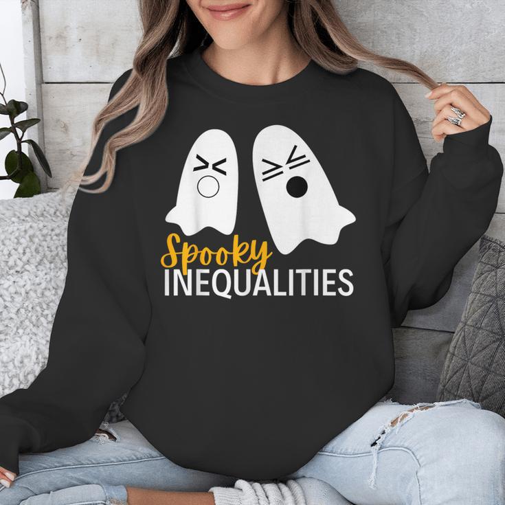 Spooky Ghost Inequalities Halloween Math Teacher Unisex Sweatshirt, funny design