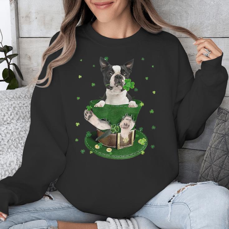 St Patrick's Day Leprechaun Boston Terrier Dog Shamrock For Men Women Kids Unisex Sweatshirt, funny design