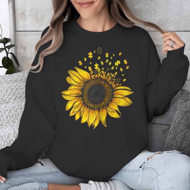 Sunflower Puzzle Pieces Autism Awareness For Mom Teacher For Women Unisex Sweatshirt, funny design