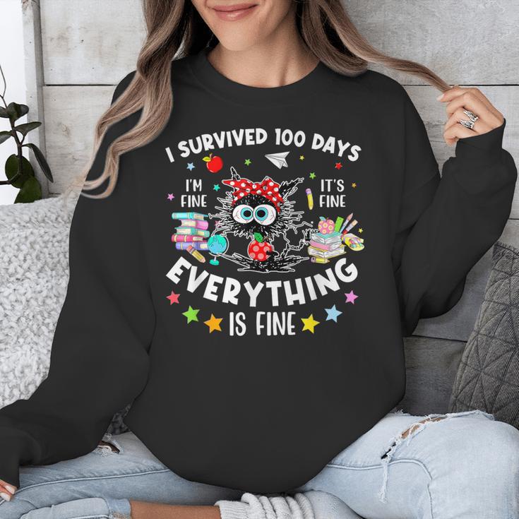 I Survived 100 Days Of School Teacher Kids Cat Lover Unisex Sweatshirt, funny design I Survived 100 Days Of School Teacher Kids Cat Lover Unisex Sweatshirt, funny design