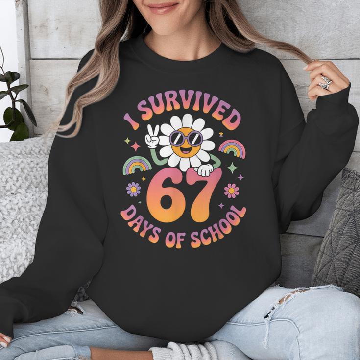 I Survived 67 Days Of School Groovy Retro Teachers Girls Unisex Sweatshirt, funny design I Survived 67 Days Of School Groovy Retro Teachers Girls Unisex Sweatshirt, funny design
