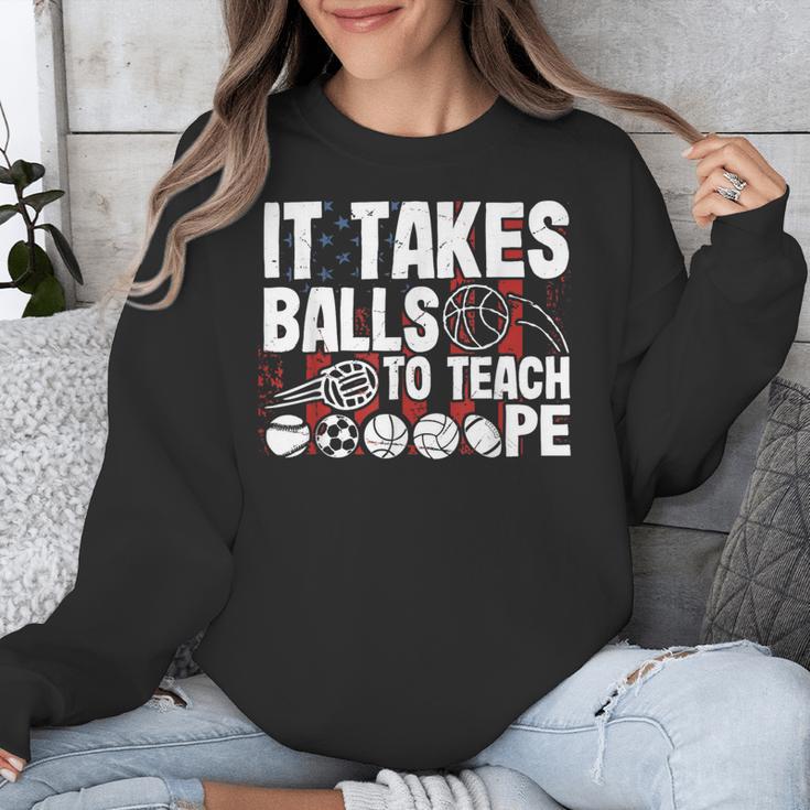 It Takes Balls To Teach Pe Teacher Chaos Coordinator US Flag Unisex Sweatshirt, Pe Teacher Gifts, funny design It Takes Balls To Teach Pe Teacher Chaos Coordinator US Flag Unisex Sweatshirt, Pe Teacher Gifts, funny design