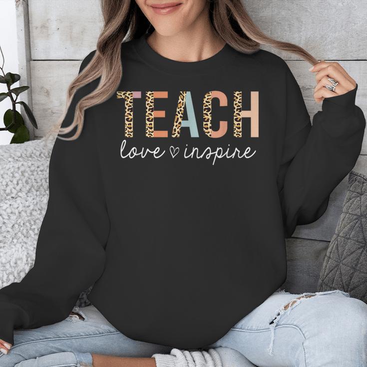 Teach Love Inspire Leopard Back To School Cute Teacher Men Women Girls Kids Unisex Sweatshirt, funny design
