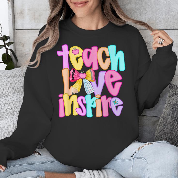Teach Love Inspire Preppy Back To School Teacher Women Unisex Sweatshirt, funny design Teach Love Inspire Preppy Back To School Teacher Women Unisex Sweatshirt, funny design