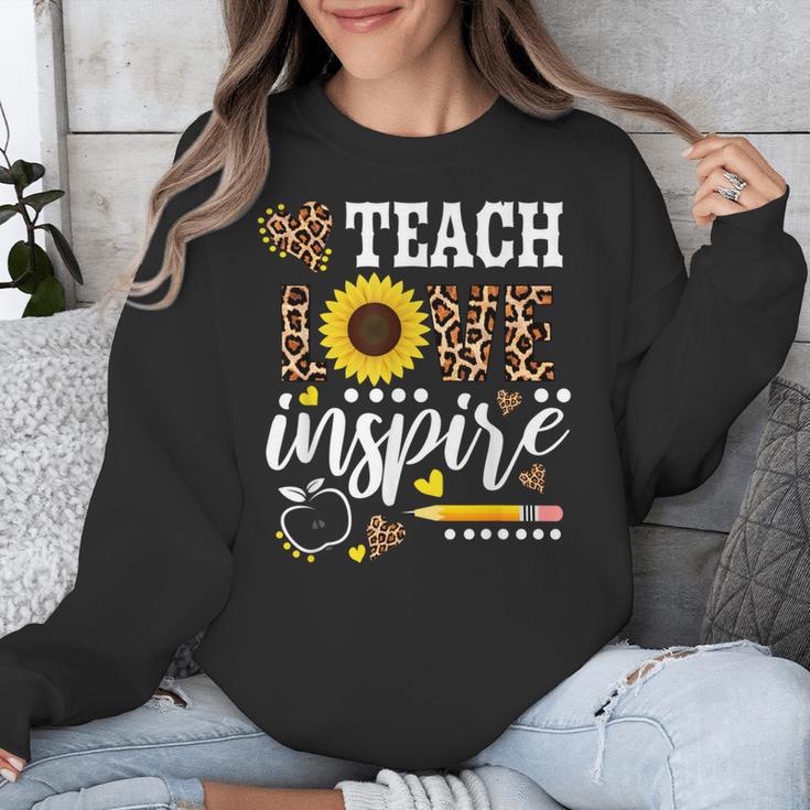 TEACH LOVE INSPIRE Teacher Sunflower Appreciation Unisex Sweatshirt, funny design