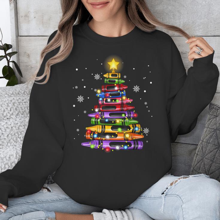 Teacher Crayon Christmas Tree Lights Student School Xmas Unisex Sweatshirt, funny design