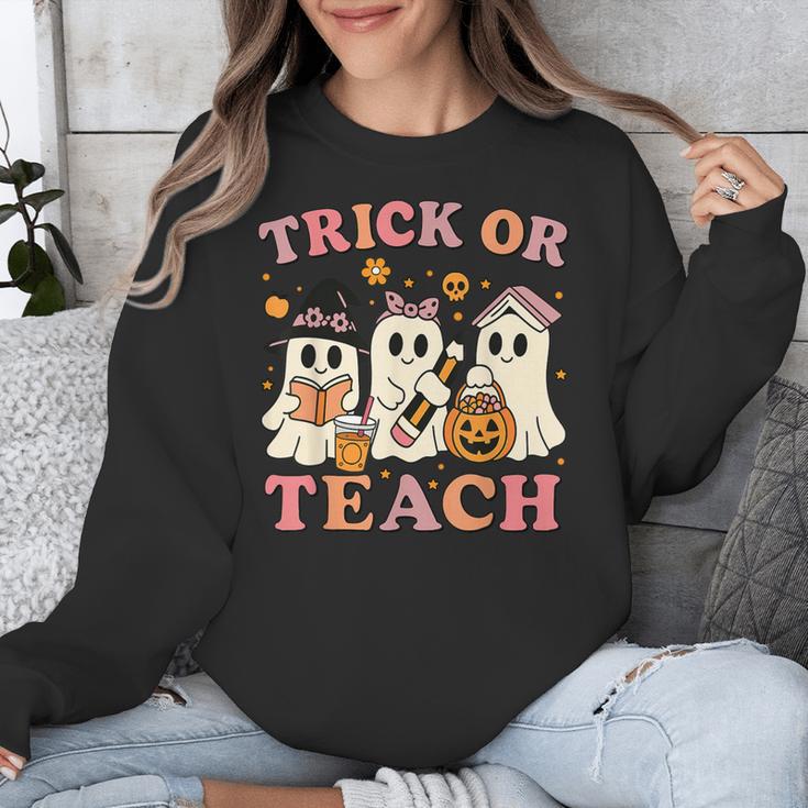Teacher Halloween Trick Or Teach Cute Ghost Coffee Pumpkins Unisex Sweatshirt, funny design Teacher Halloween Trick Or Teach Cute Ghost Coffee Pumpkins Unisex Sweatshirt, funny design