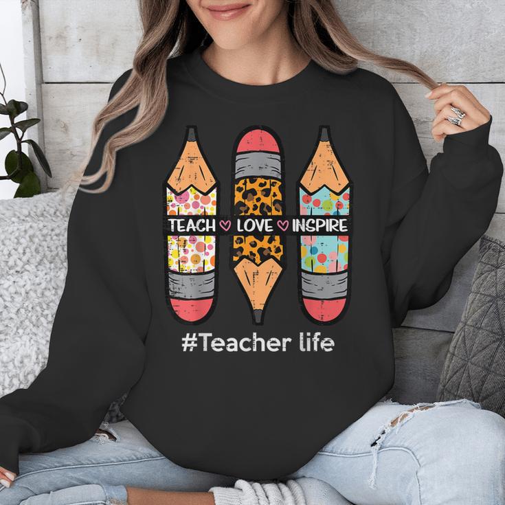 Teacher Life Teach Love Inspire Pencils Inspirational Women Unisex Sweatshirt, funny design Teacher Life Teach Love Inspire Pencils Inspirational Women Unisex Sweatshirt, funny design