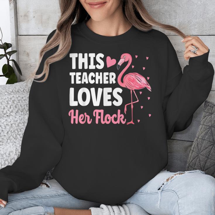 This Teacher Loves Her Flock Teaching Flamingo Girl Unisex Sweatshirt, funny design This Teacher Loves Her Flock Teaching Flamingo Girl Unisex Sweatshirt, funny design