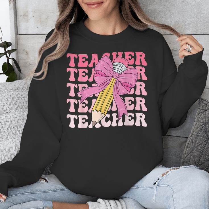 Teacher Pencil Back To School Groovy Pink Teacher First Day Unisex Sweatshirt, Groovy Teacher Gifts, funny design