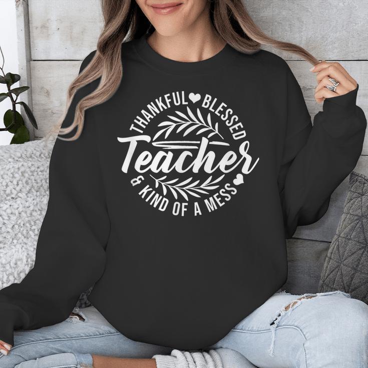 Teacher Thankful Blessed & Kind Of A Mess Hearts Cute Unisex Sweatshirt, funny design Teacher Thankful Blessed & Kind Of A Mess Hearts Cute Unisex Sweatshirt, funny design