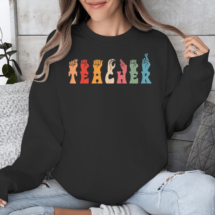 Teacher Word In Sign Language Awareness ASL Back To School Unisex Sweatshirt, funny design Teacher Word In Sign Language Awareness ASL Back To School Unisex Sweatshirt, funny design