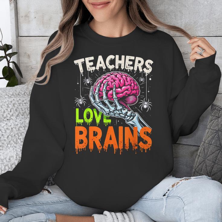 Teachers Love Brains Halloween 2025 Skeleton Costume Unisex Sweatshirt, funny design