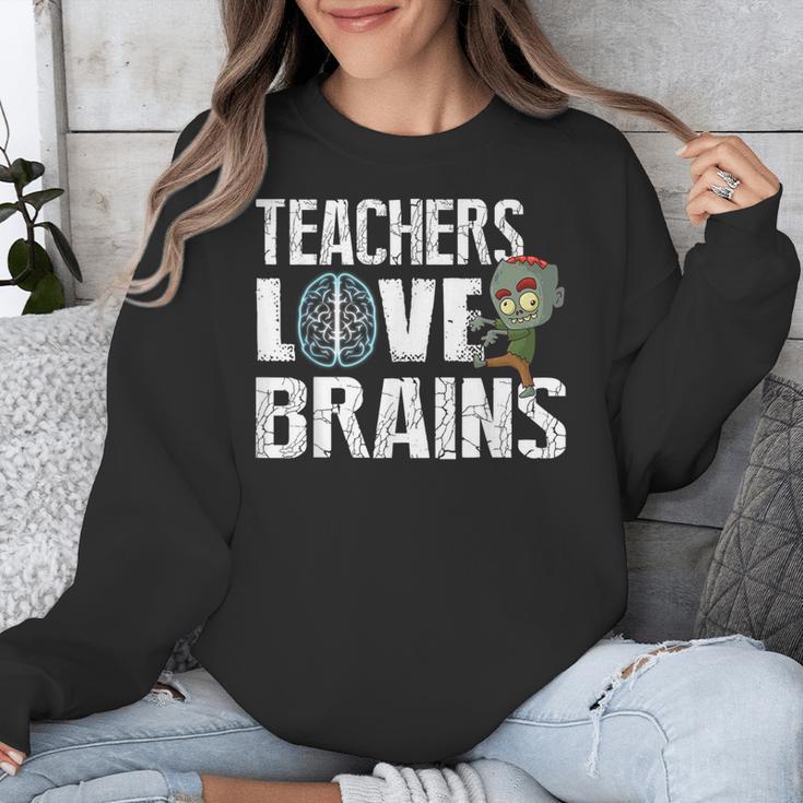 Teachers Love Brains Zombie Halloween Hilarious Unisex Sweatshirt, funny design